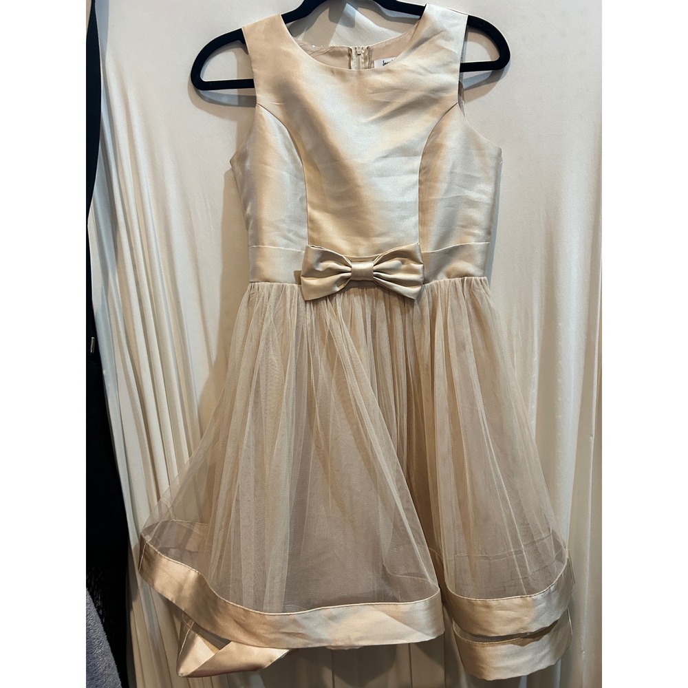 Girls Party Dress - Champagne Special Occasion Sleeveless Bow - Size 16